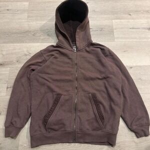 Vintage Aerie Fleece Zip Up Hoodie Brown Y2K Women's XS